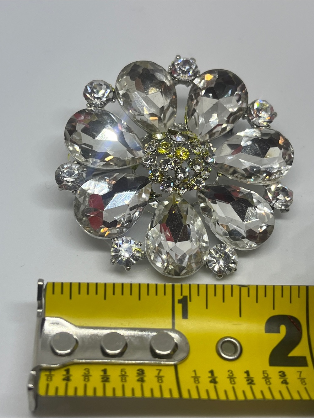 Crystal Floral Statement Brooch - Clear Crystal Flower Pin Hand Crafted - Picture 8 of 9